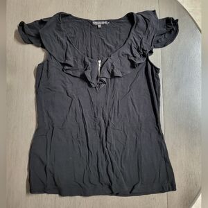 Chic Black Ruffled Blouse, Flutter Sleeves, Robert Kitchen